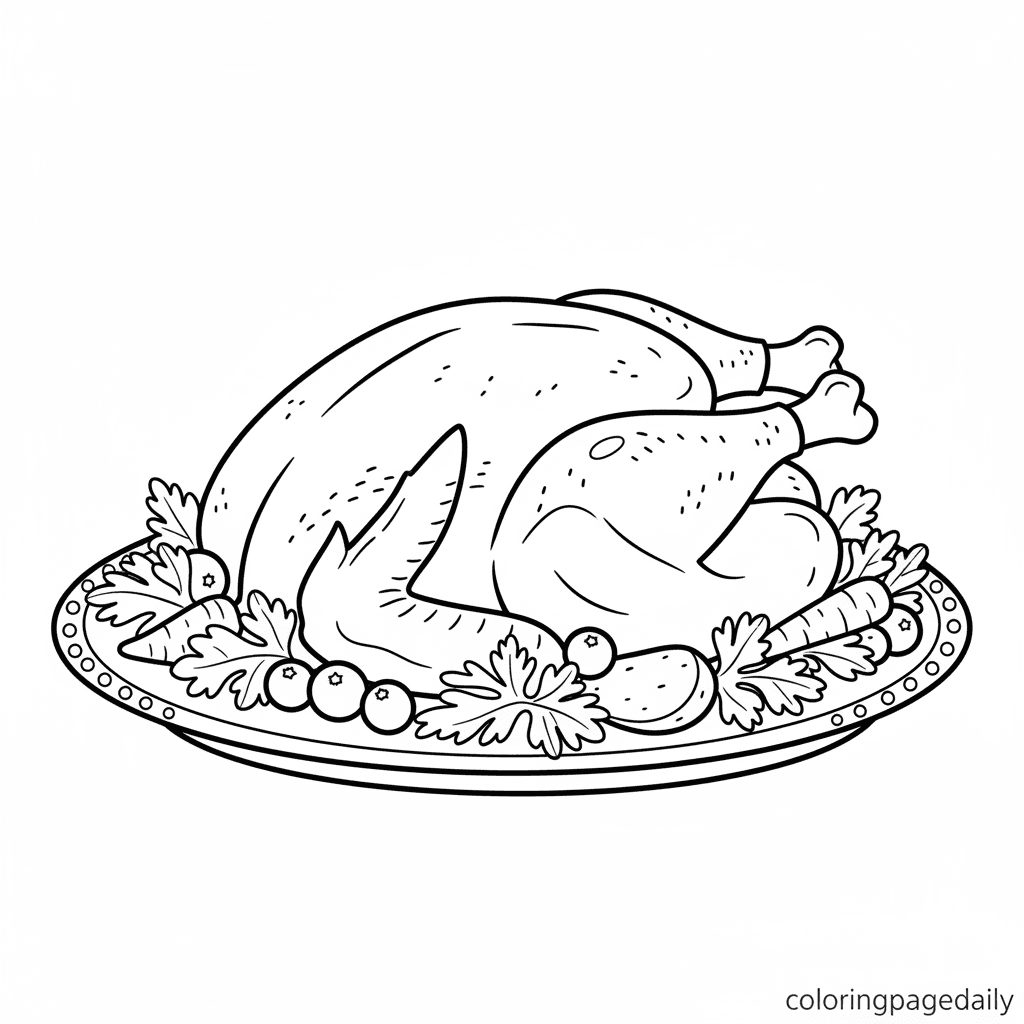 Roasted Turkey Platter - Daily printable coloring page in Kids - Thanksgiving category