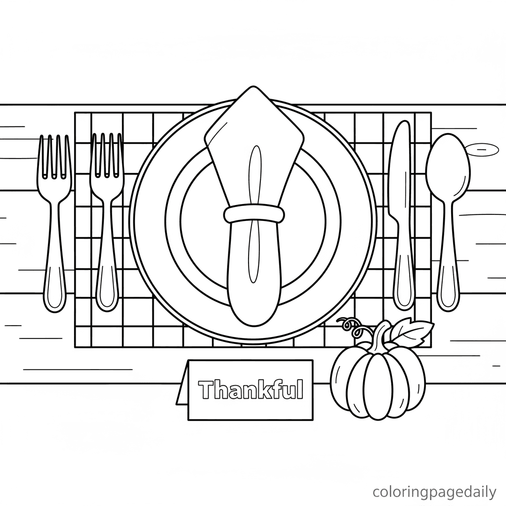 Thanksgiving Table Setting - Daily printable coloring page in Kids - Thanksgiving category
