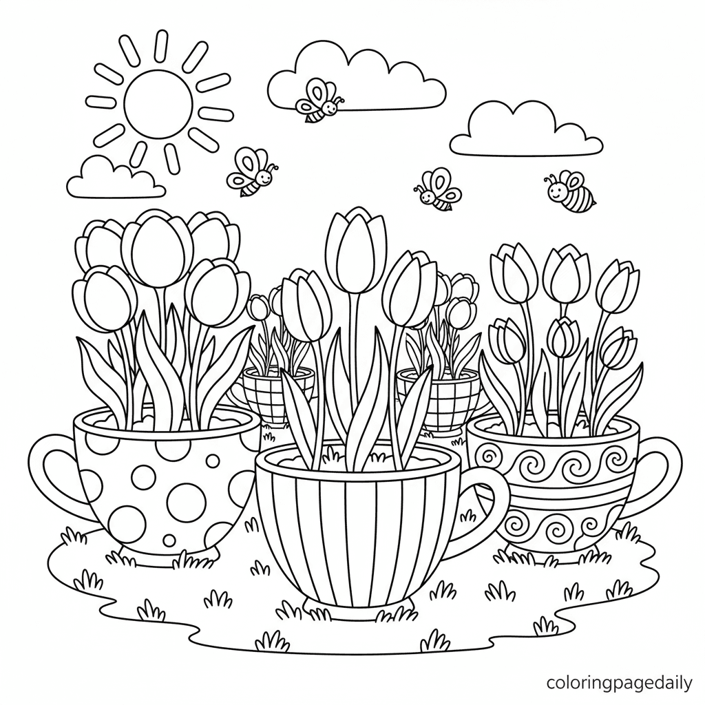 Giant Teacup Garden - Daily printable coloring page in Kids - Scenery category