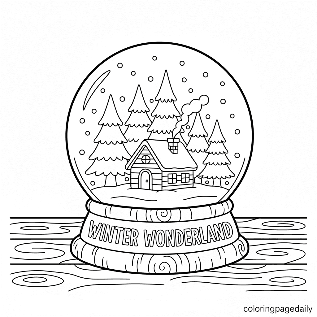 Festive Snow Globe Scene - Daily printable coloring page in Kids - Christmas category