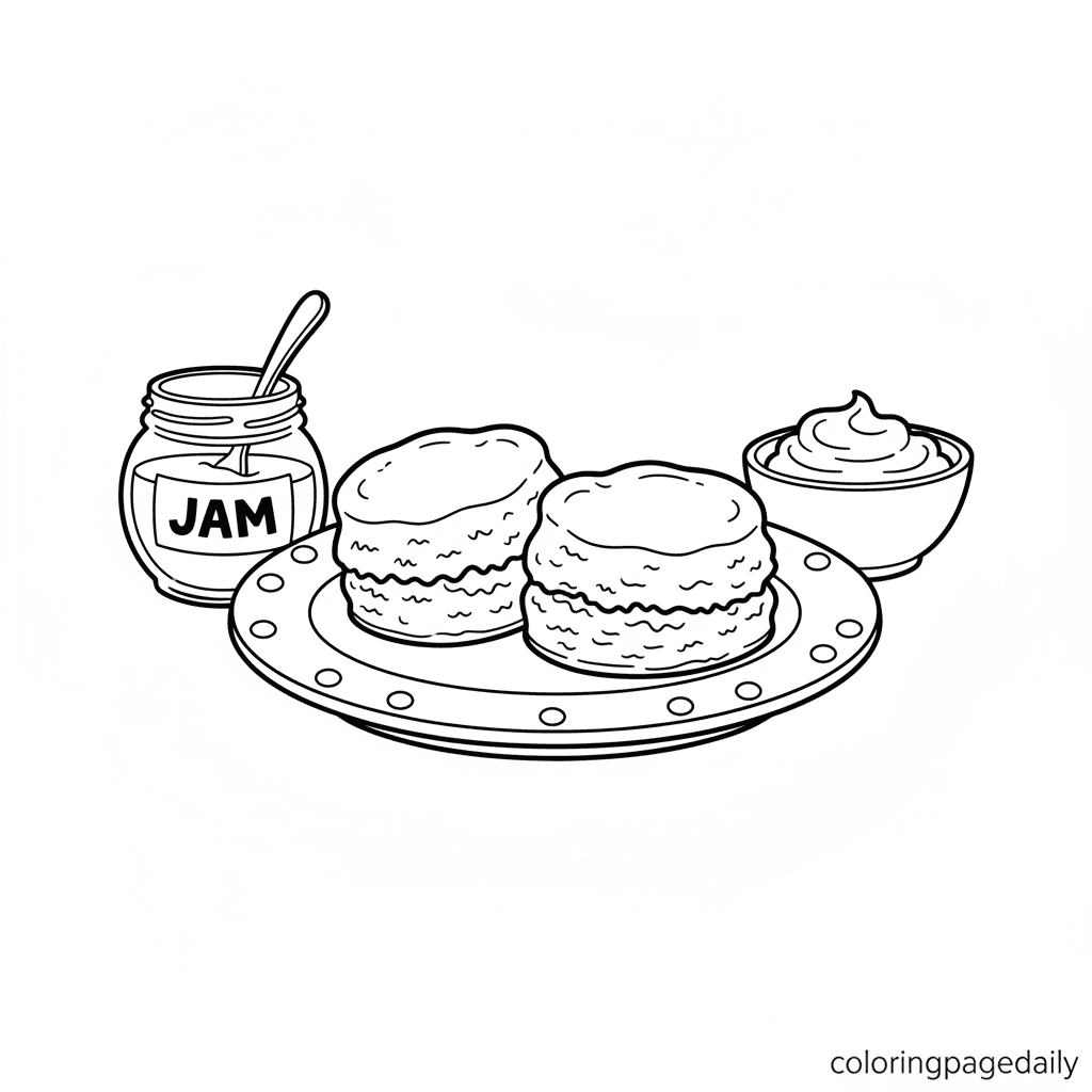 English Scones with Jam - Daily printable coloring page in Kids - Food category