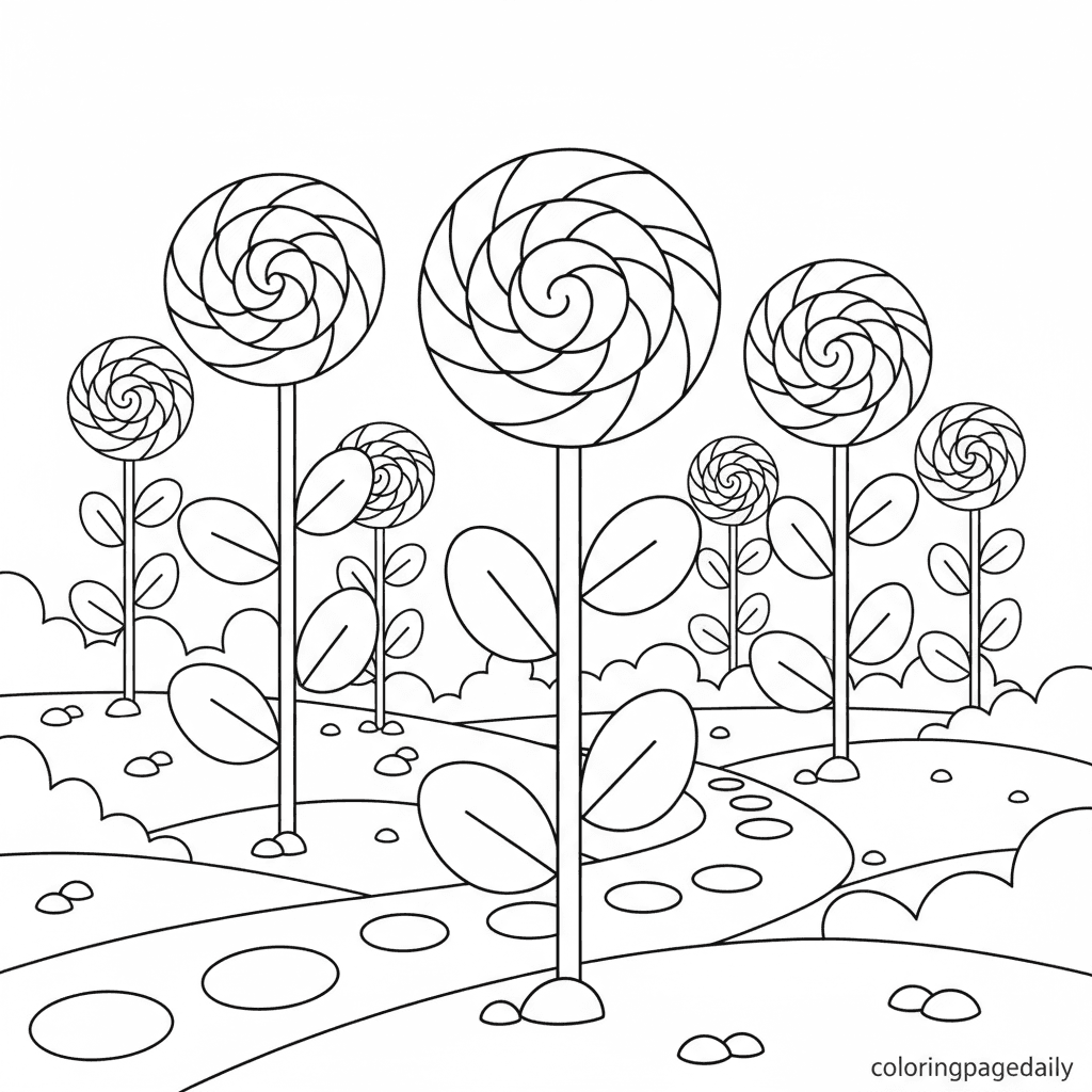 Magical Lollipop Garden - Daily printable coloring page in Kids - Scenery category