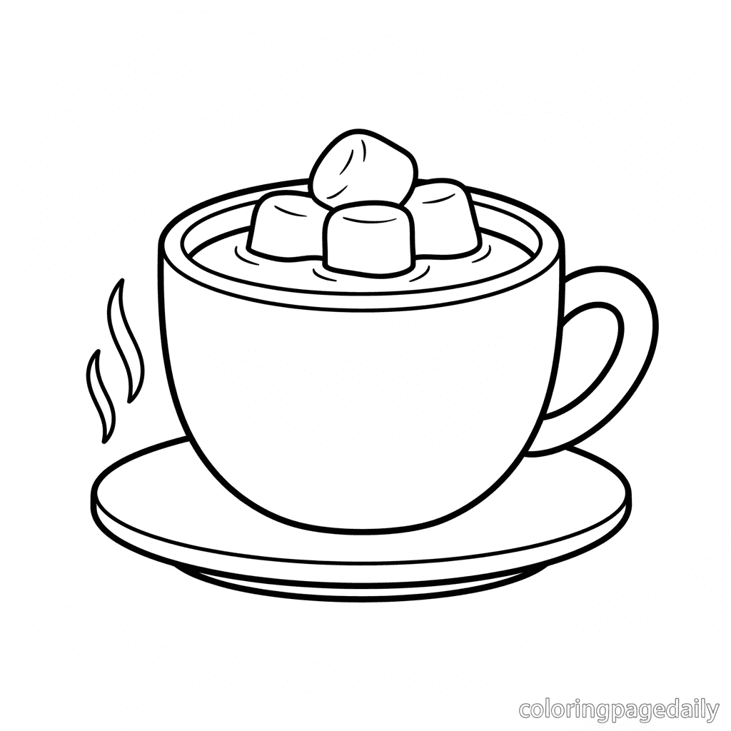 Hot Cocoa Mug - Daily printable coloring page in Kids - Winter and Snow Season category