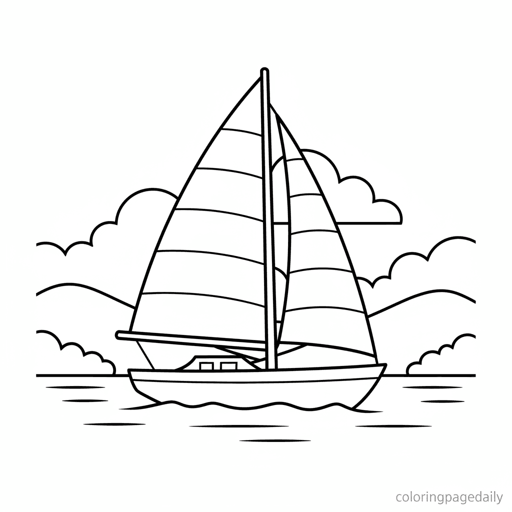 Sailboat on the Lake - Daily printable coloring page in Kids - Vehicle category