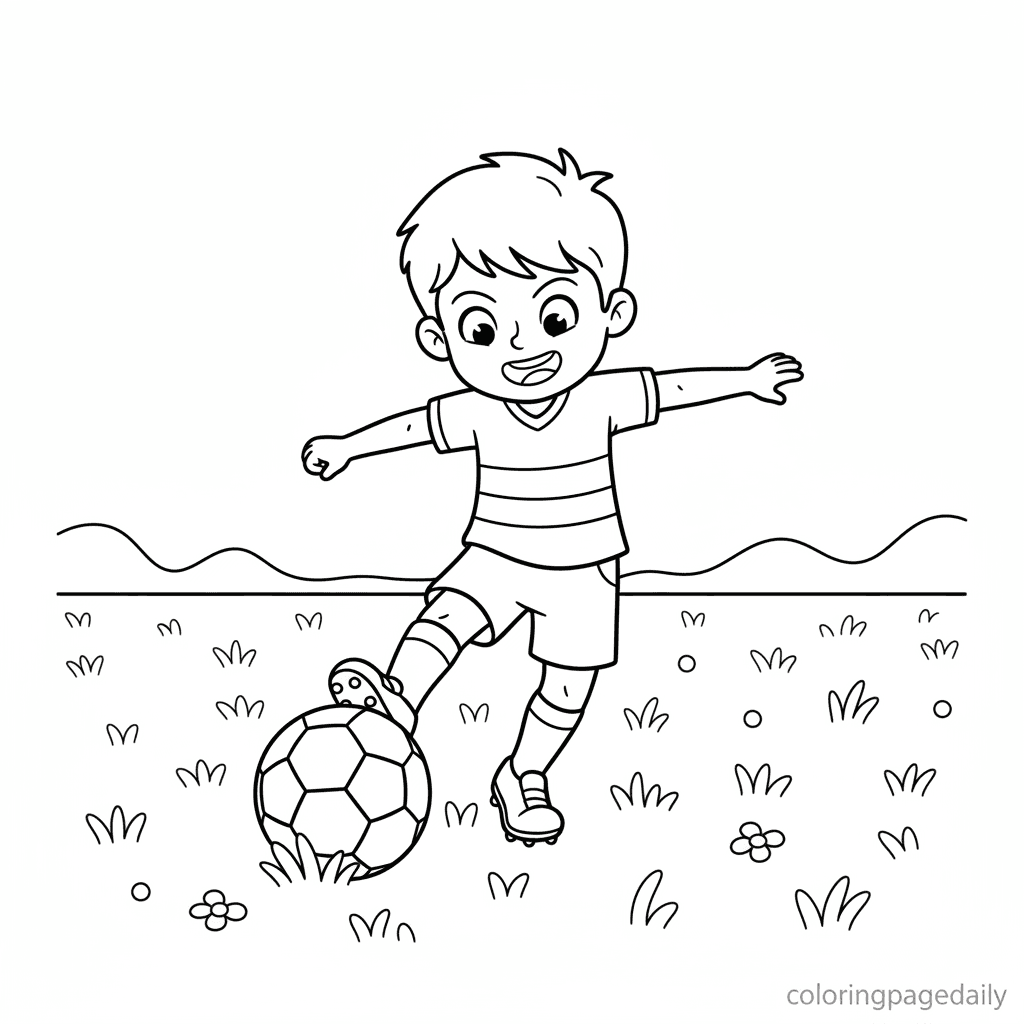 Soccer Player Kicking Ball - Daily printable coloring page in Kids - Sports category