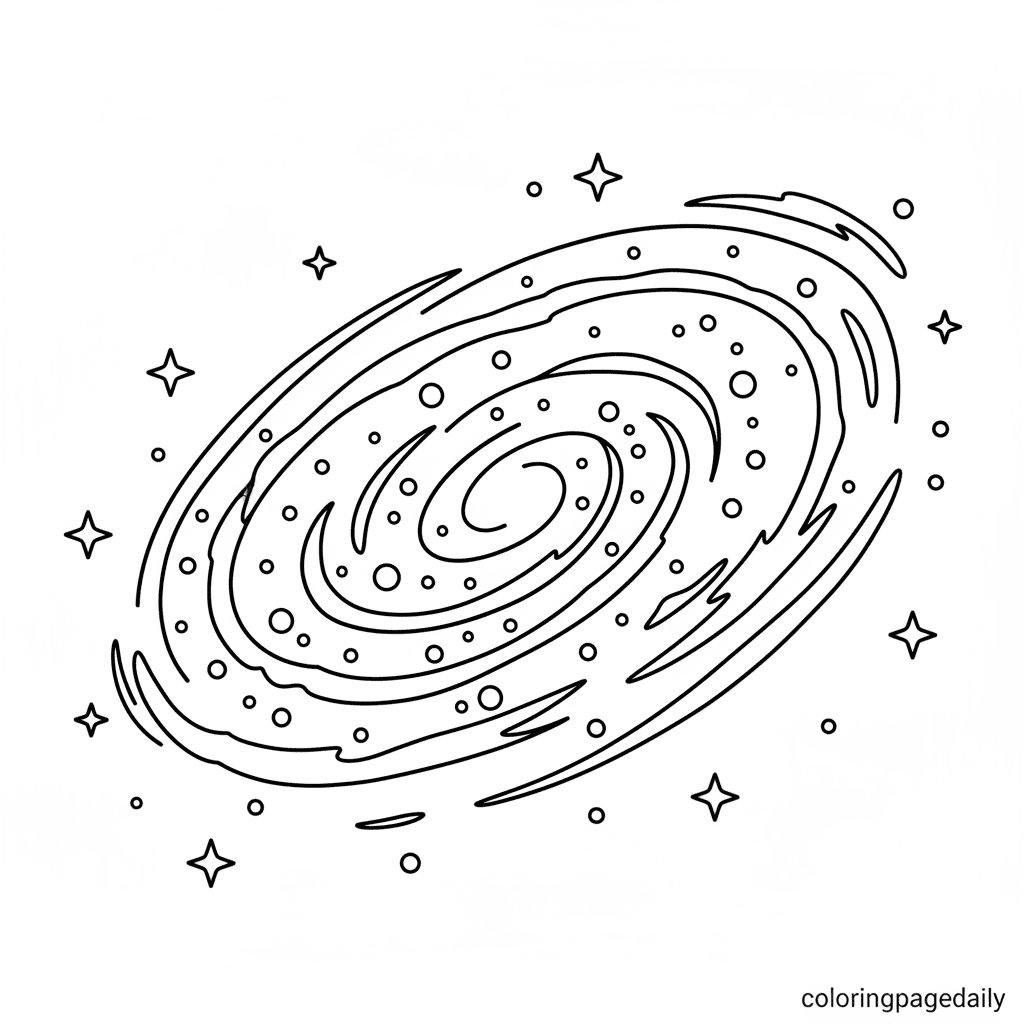 Spiral Galaxy in Space - Daily printable coloring page in Kids - Space category