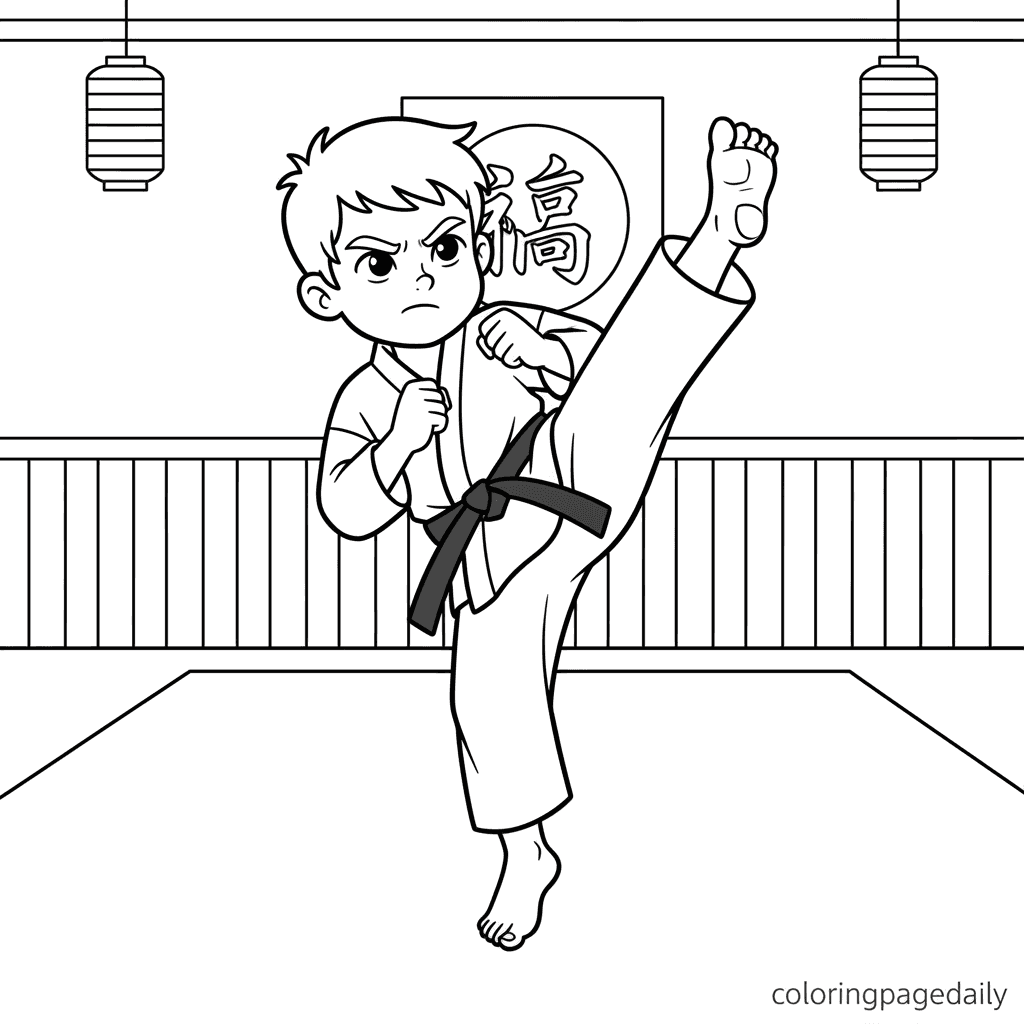 Karate Kid High Kick - Daily printable coloring page in Kids - Sports category