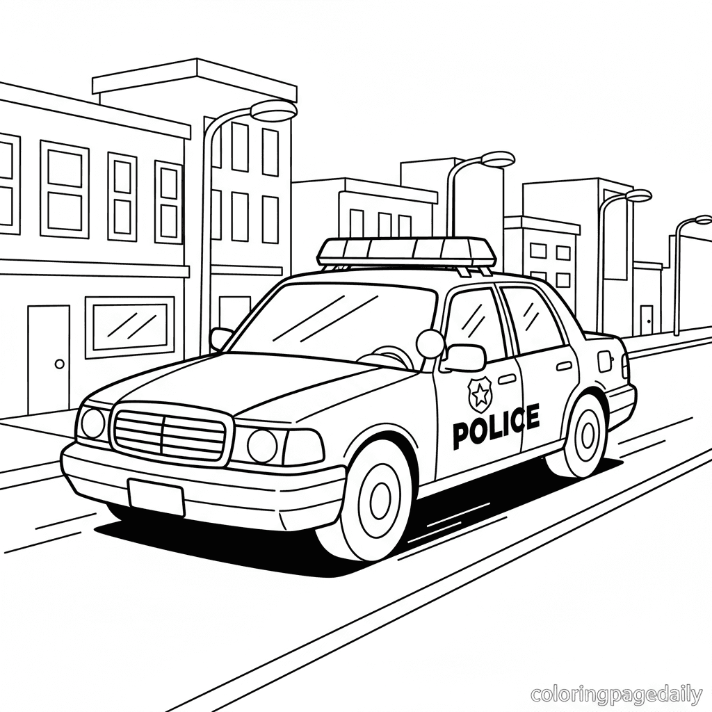 Police Car Patrol - Daily printable coloring page in Kids - Vehicle category