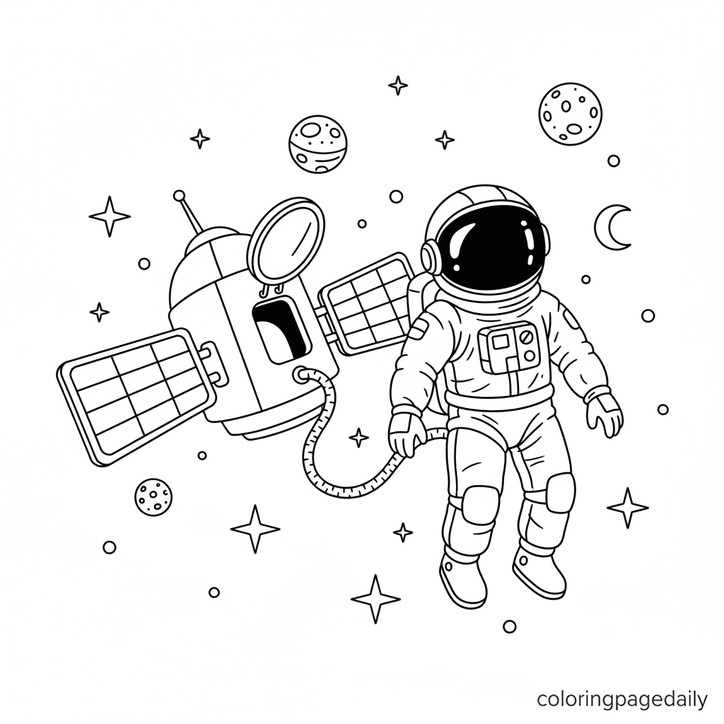 Astronaut Spacewalk Adventure - Daily printable coloring page in Kids - Space category