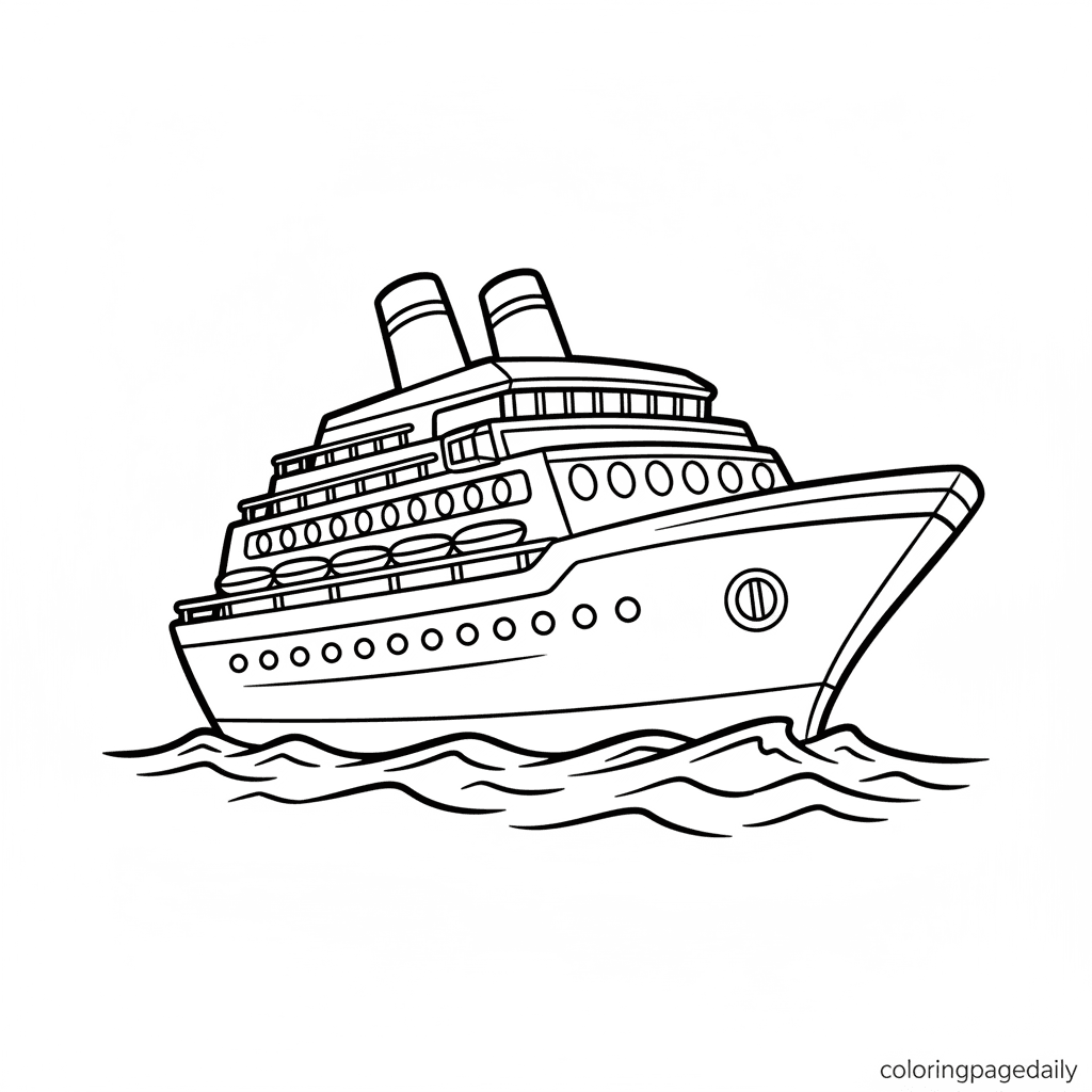 Cruise Ship Sailing - Daily printable coloring page in Kids - Vehicle category