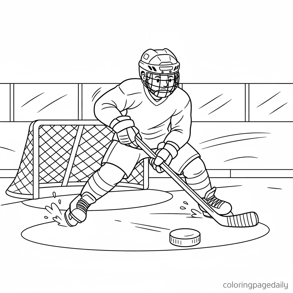 Hockey Player Skating - Daily printable coloring page in Kids - Sports category