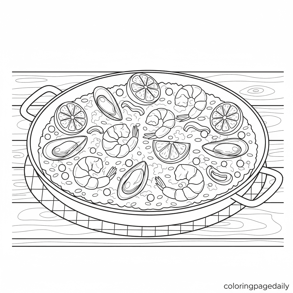 Spanish Paella Feast - Daily printable coloring page in Kids - Food category