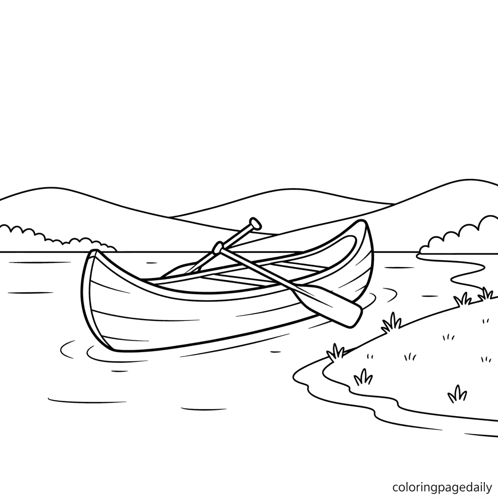 Canoe on the River - Daily printable coloring page in Kids - Vehicle category