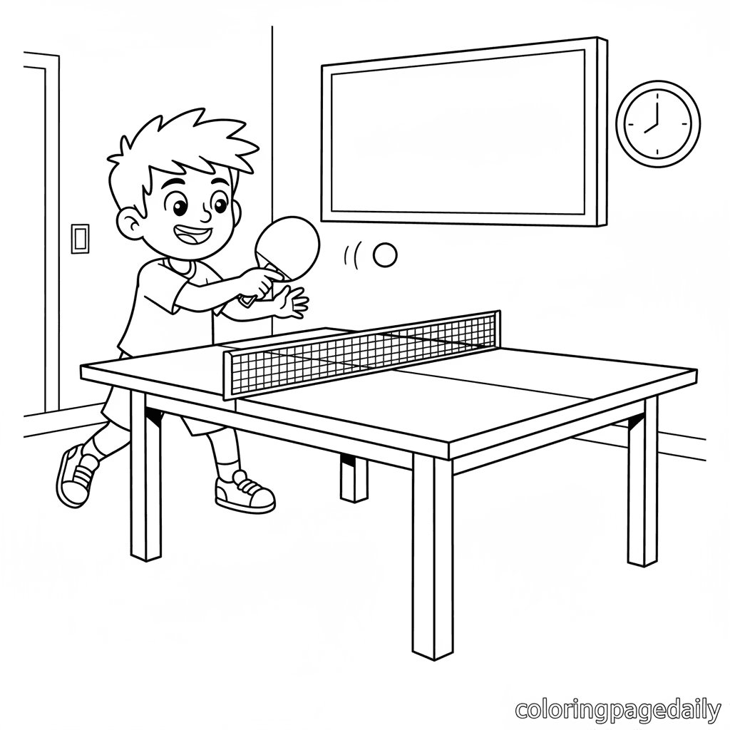 Kid Playing Table Tennis - Daily printable coloring page in Kids - Sports category