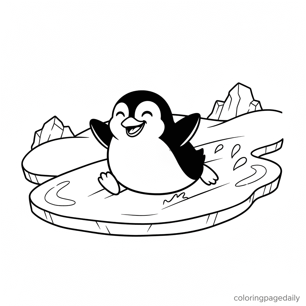 Penguin Belly Slide - Daily printable coloring page in Kids - Winter and Snow Season category
