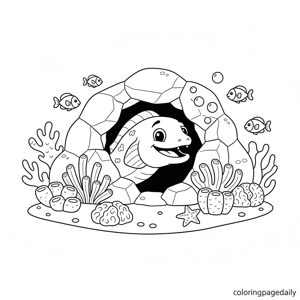 Friendly Moray Eel - Daily printable coloring page in Kids - Ocean and Underwater Life category
