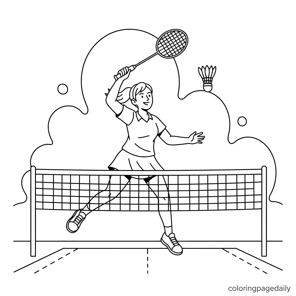 Badminton Player Smash - Daily printable coloring page in Kids - Sports category