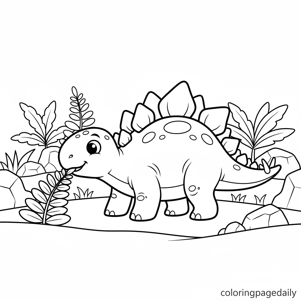 Stegosaurus Lunch Time - Daily printable coloring page in Kids - Dinosaur category