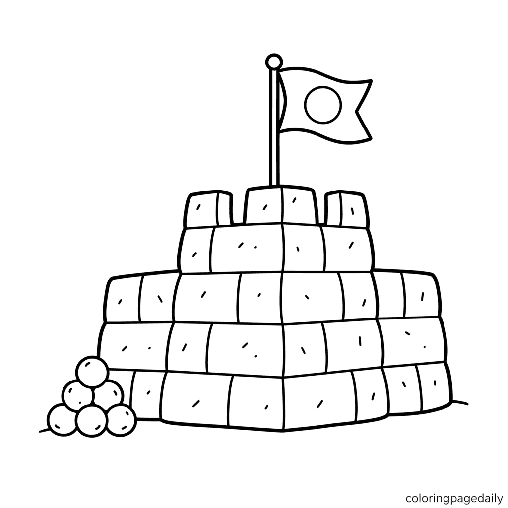 Snow Fort with Flag - Daily printable coloring page in Kids - Winter and Snow Season category