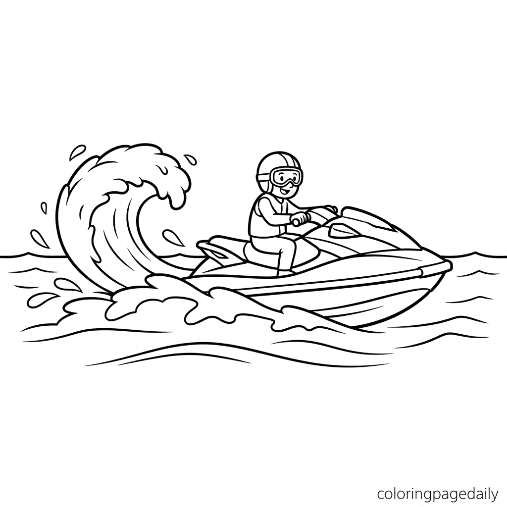 Jet Ski Speeding on Water - Daily printable coloring page in Kids - Vehicle category