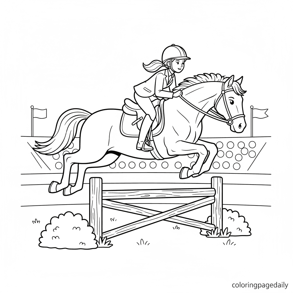 Horse Jumping Competition - Daily printable coloring page in Kids - Sports category