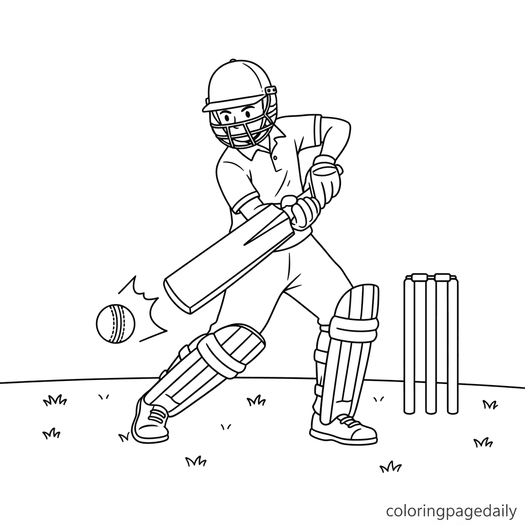 Cricket Batsman Swinging - Daily printable coloring page in Kids - Sports category