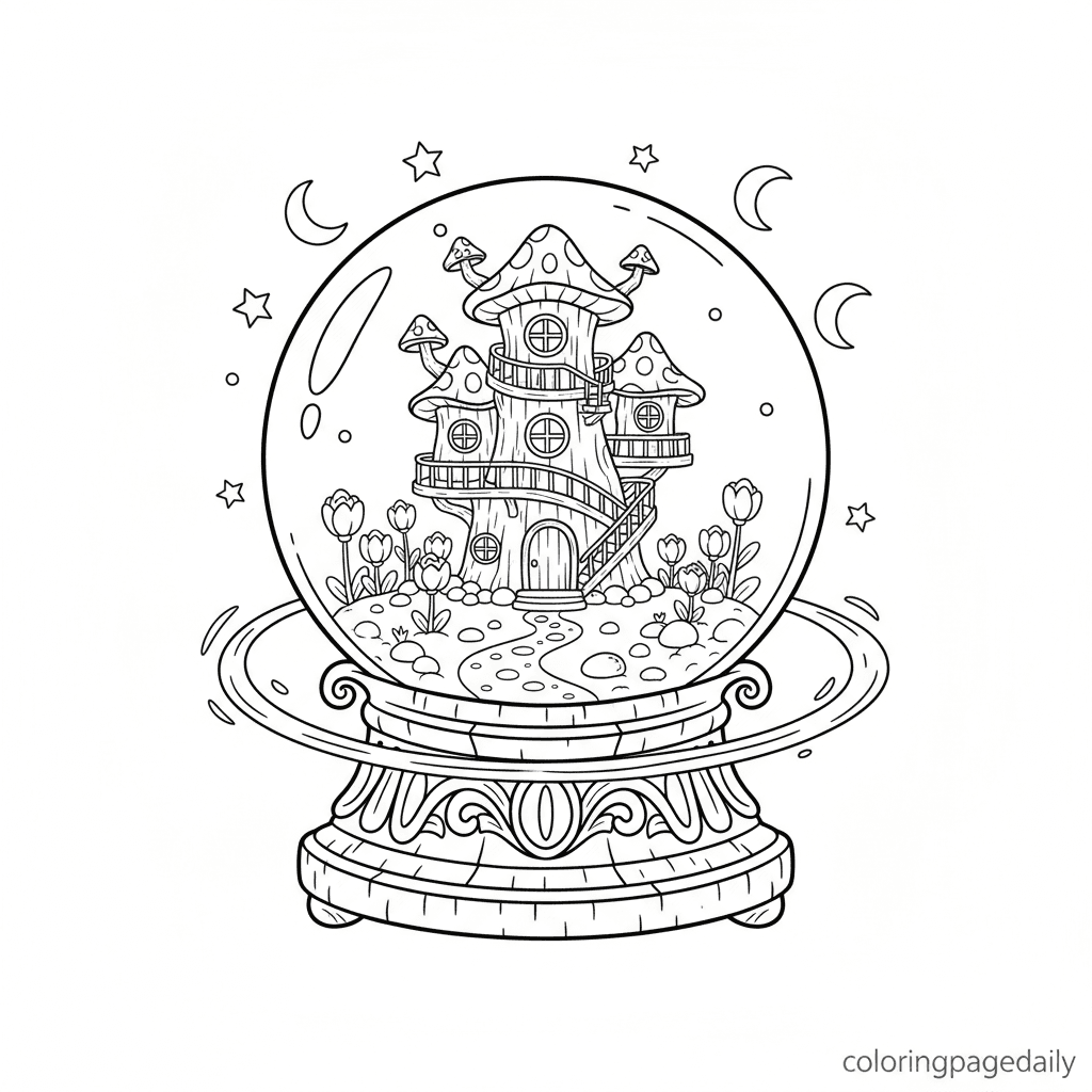 Magical Crystal Ball House - Daily printable coloring page in Kids - Scenery category