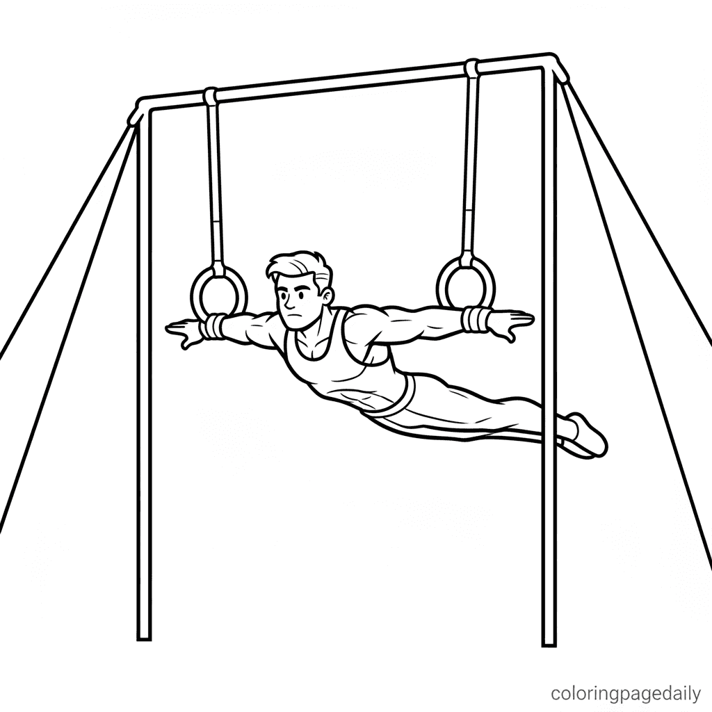 Gymnast on Rings - Daily printable coloring page in Kids - Sports category