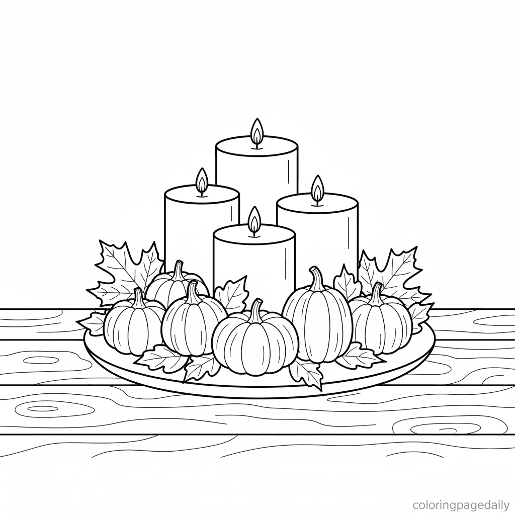 Thanksgiving Candle Centerpiece - Daily printable coloring page in Kids - Thanksgiving category