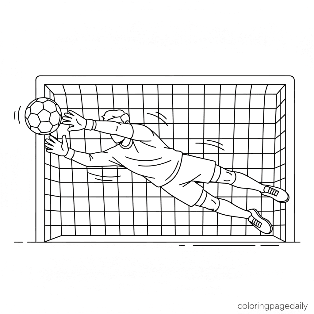 Goalkeeper Making Save - Daily printable coloring page in Kids - Sports category