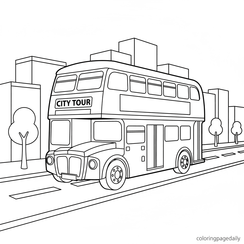 Double Decker Bus - Daily printable coloring page in Kids - Vehicle category