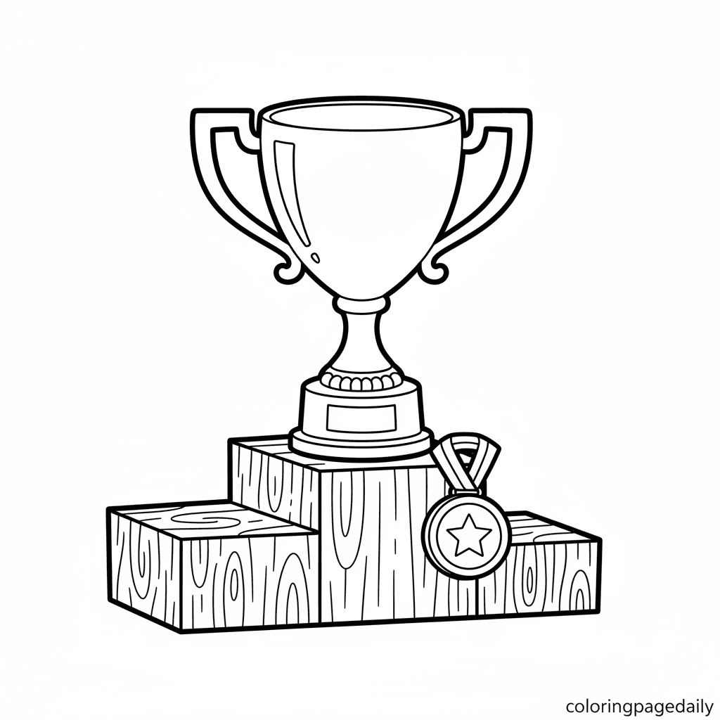 Trophy and Medal - Daily printable coloring page in Kids - Sports category