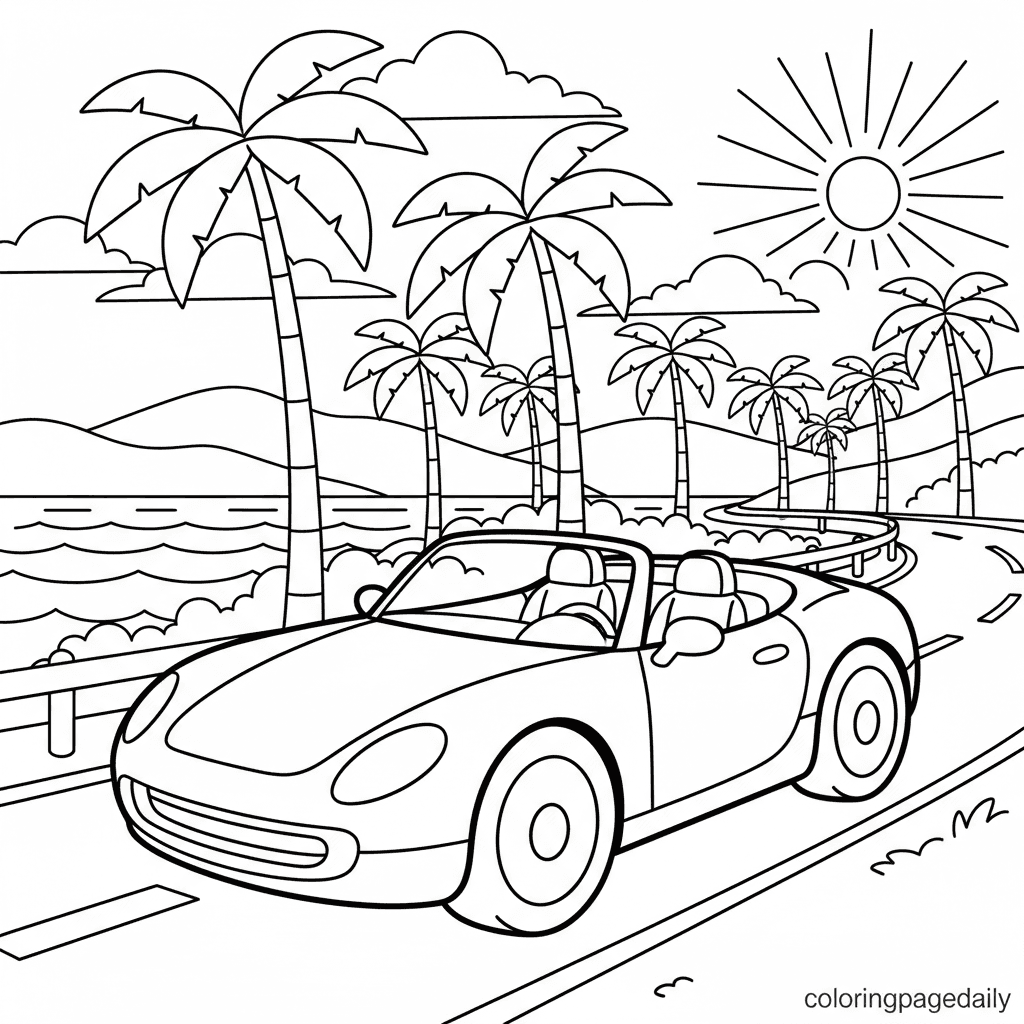 Convertible Coastal Drive - Daily printable coloring page in Kids - Vehicle category