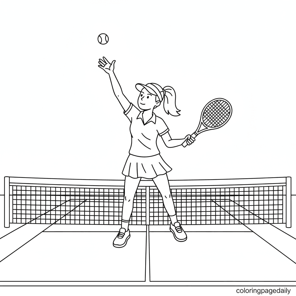 Tennis Player Serving - Daily printable coloring page in Kids - Sports category