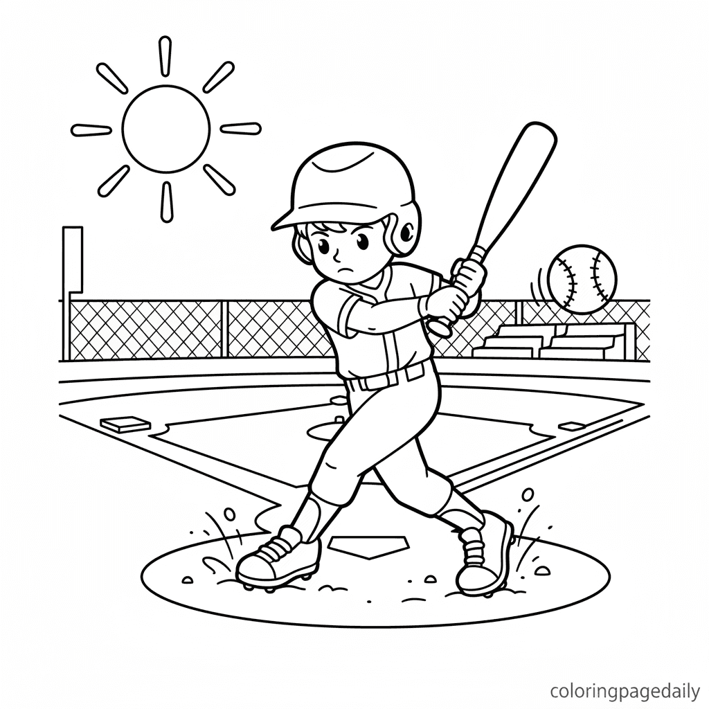 Baseball Batter Swinging - Daily printable coloring page in Kids - Sports category