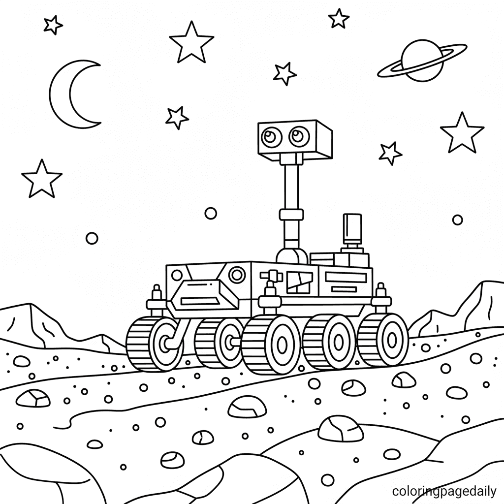 Mars Rover Exploration - Daily printable coloring page in Kids - Space category