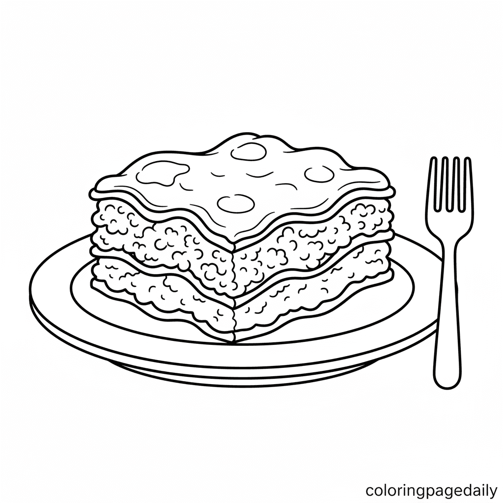Layered Lasagna Slice - Daily printable coloring page in Kids - Food category
