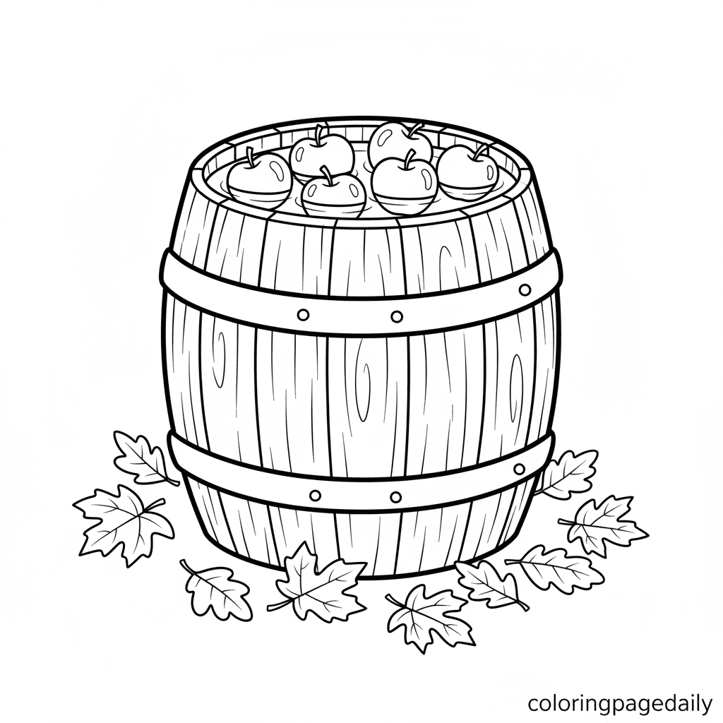 Bobbing for Apples - Daily printable coloring page in Kids - Thanksgiving category