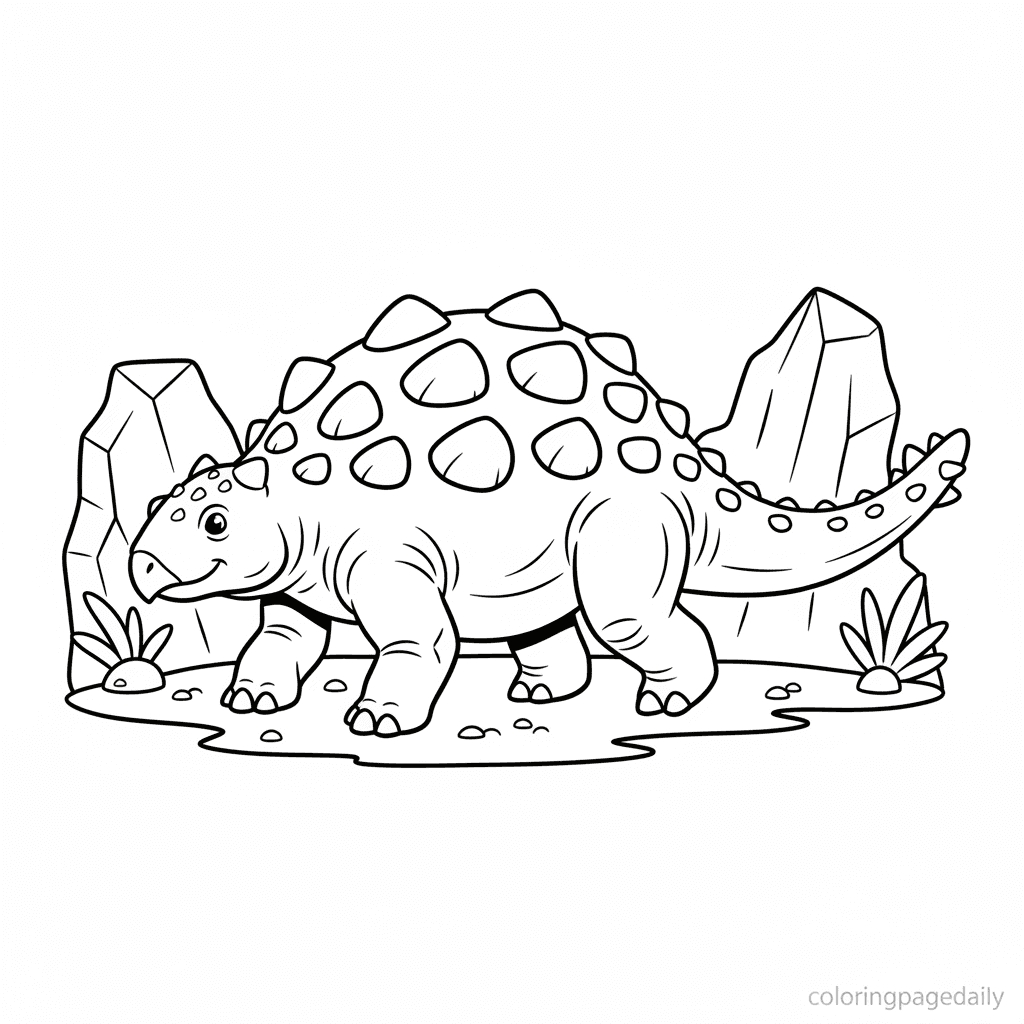 Ankylosaurus Walking - Daily printable coloring page in Kids - Dinosaur category