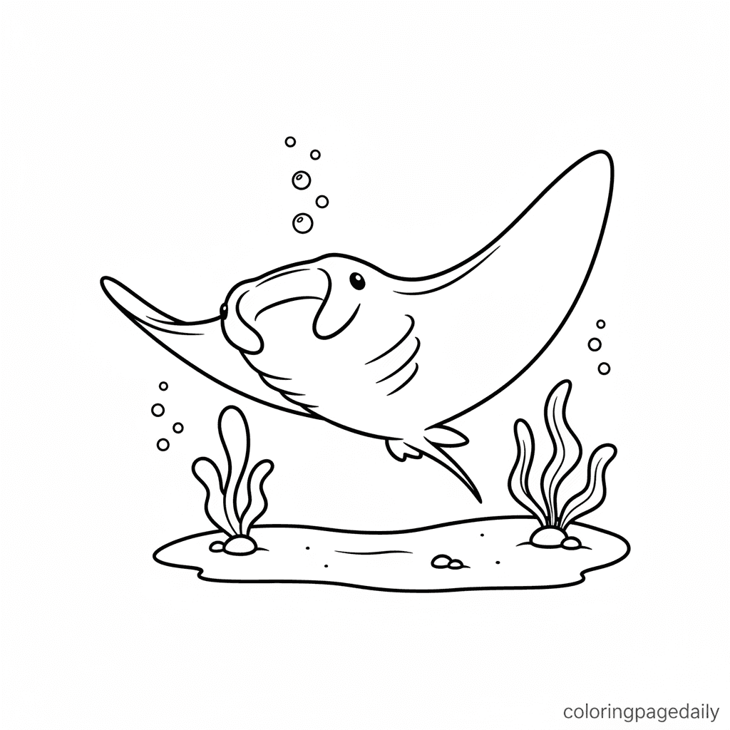 Manta Ray Gliding - Daily printable coloring page in Kids - Ocean and Underwater Life category