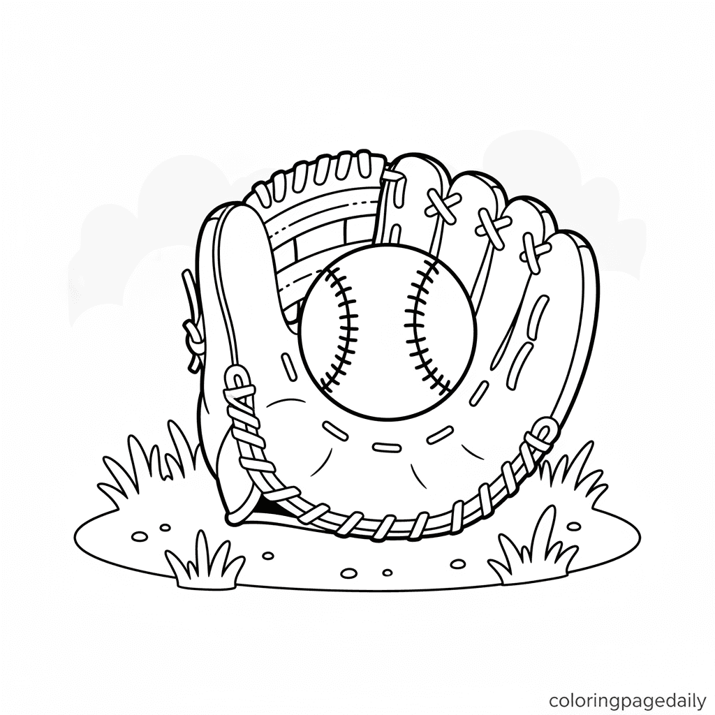 Baseball Glove and Ball - Daily printable coloring page in Kids - Sports category