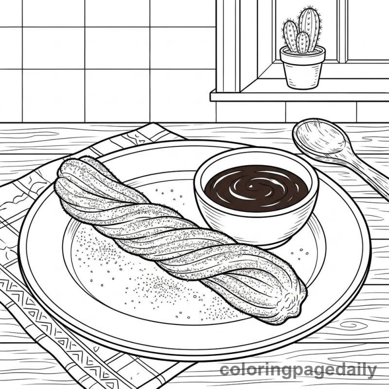 A Perfect Mexican Churro - Daily printable coloring page in Food category