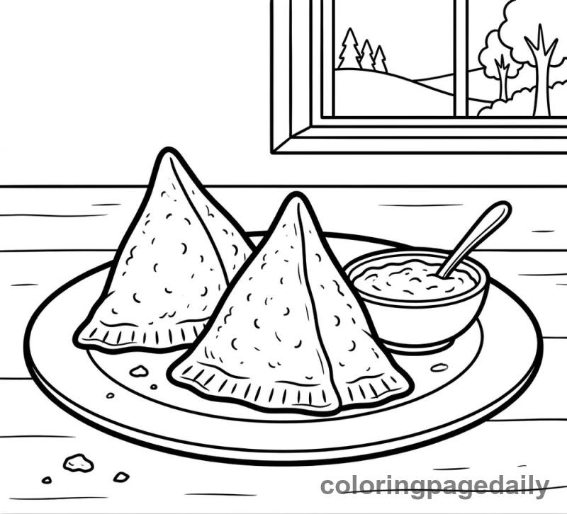 A Plate of Tasty Samosas - Daily printable coloring page in Food category
