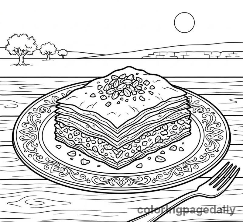 A Sweet Slice of Baklava - Daily printable coloring page in Food category