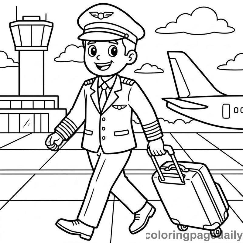 Airline Pilot With Suitcase - Colored reference example