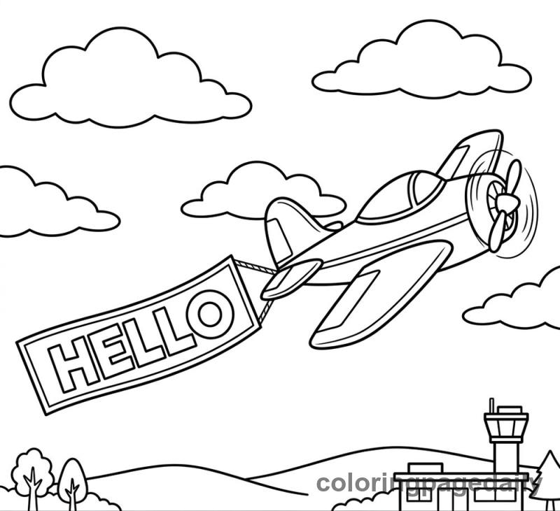 Airplane Pulling Banner - Daily printable coloring page in Vehicle category