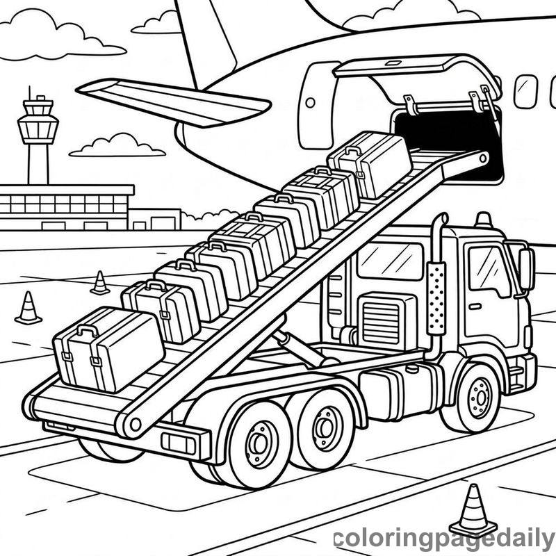 Airport Luggage Conveyor Truck - Daily printable coloring page in Vehicle category