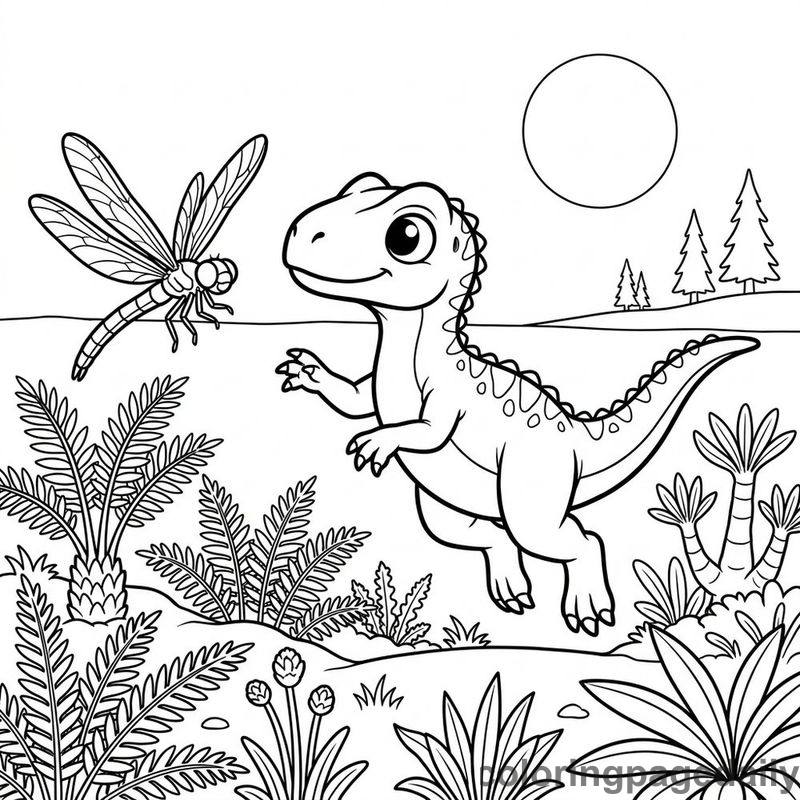 Allosaurus Chasing A Dragonfly - Colored reference example