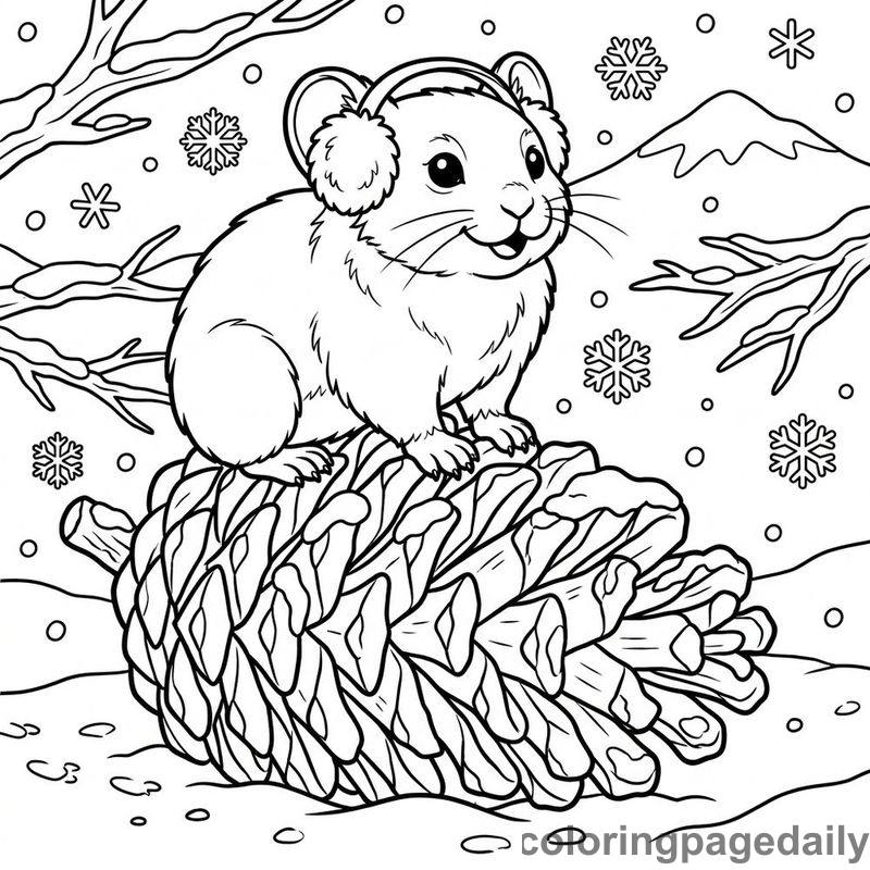 Alpine Pika On Pinecone - Colored reference example