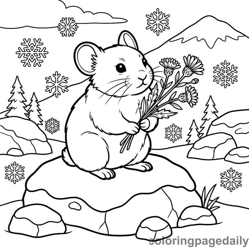Alpine Pika In Winter - Daily printable coloring page in Winter and Snow Season category